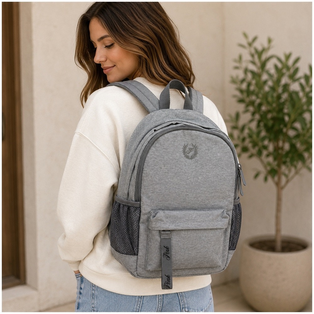 Victorias Secret PINK Heather Grey Collegiate Backpack School Travel Bag Crest